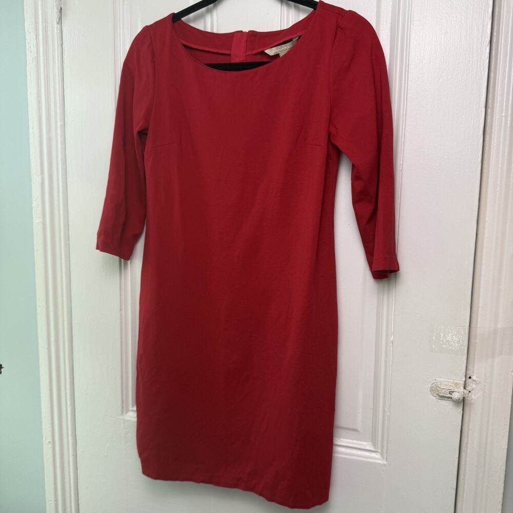Banana Republic Red Shift Dress Midi Exposed Zipper Career Office Party Size 2